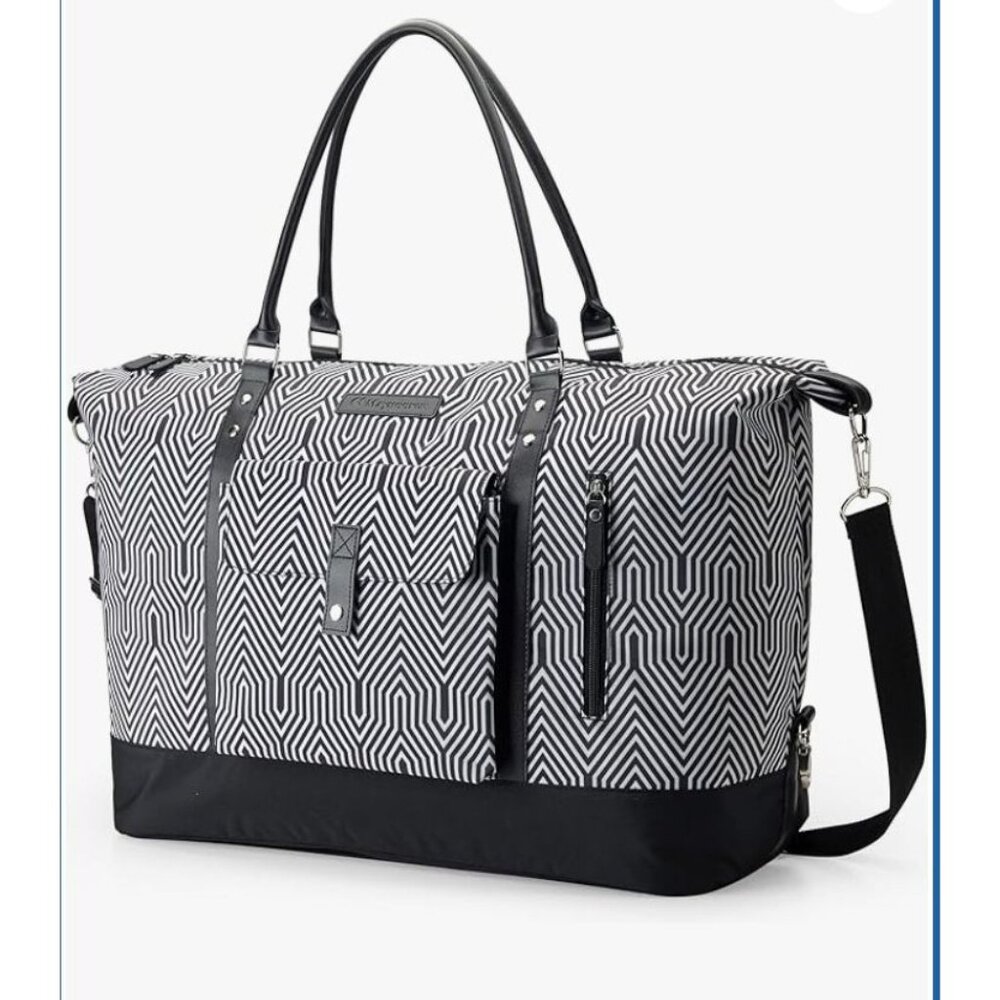 MAYMOONER 56L Black Stripe Unisex Travel Tote Duffle Bag